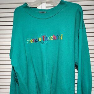 Vintage Italian Sergio Tacchini Rainbow Embroidery Green Sweatshirt Large